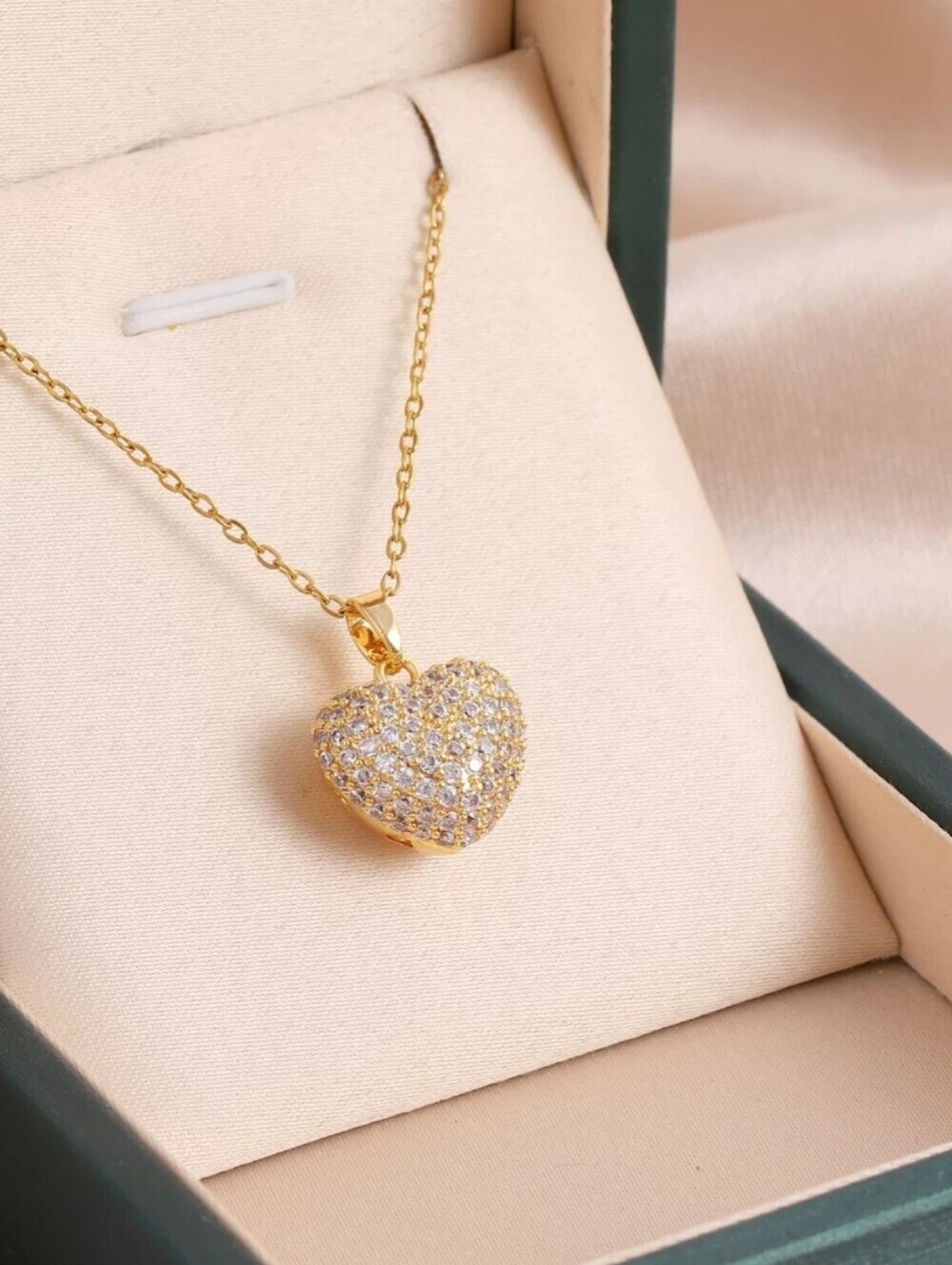 Titanium Steel Gold Crystal Heart Necklace Pavé Pendant
